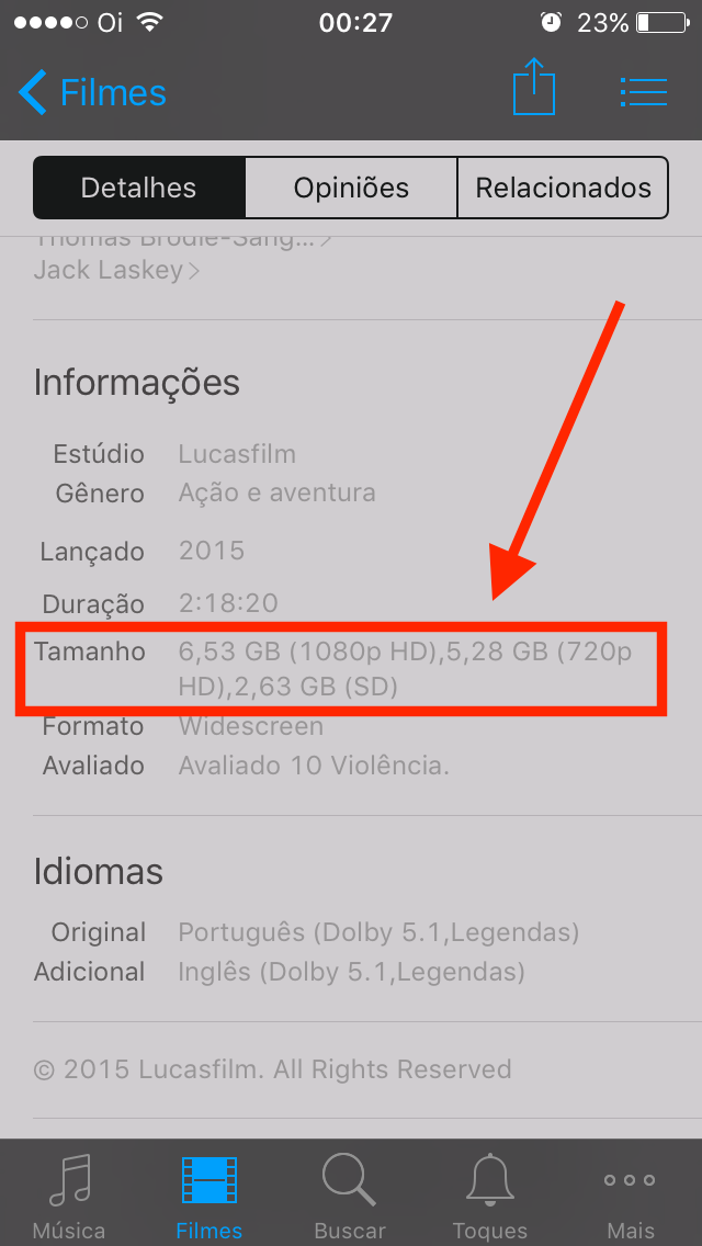 Informaes do filme no Itunes Store