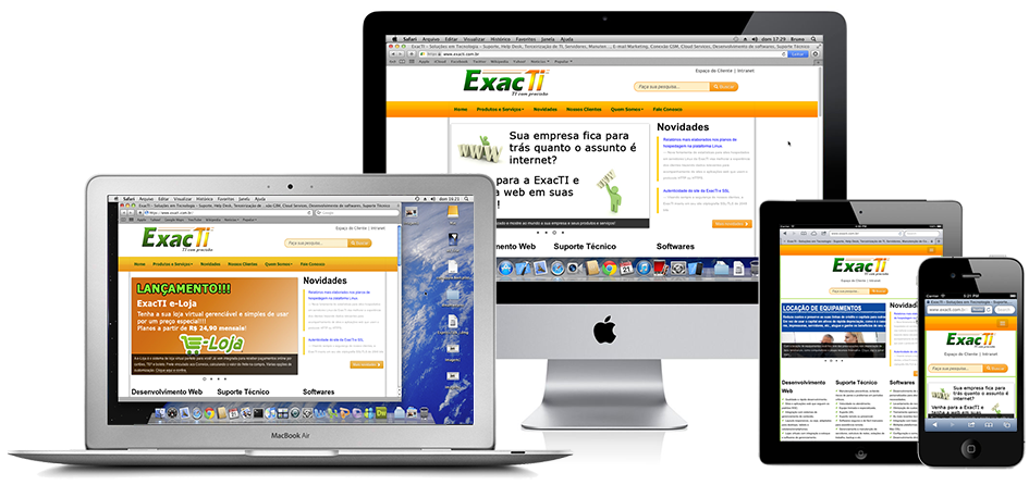 Site da ExacTI visualizado em diversos dispositivos